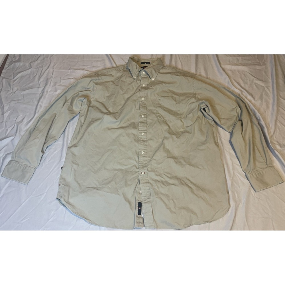 Victorinox Shirt Mens XL Beige Cotton Twill Long Sleeve Button Down Swiss Army
